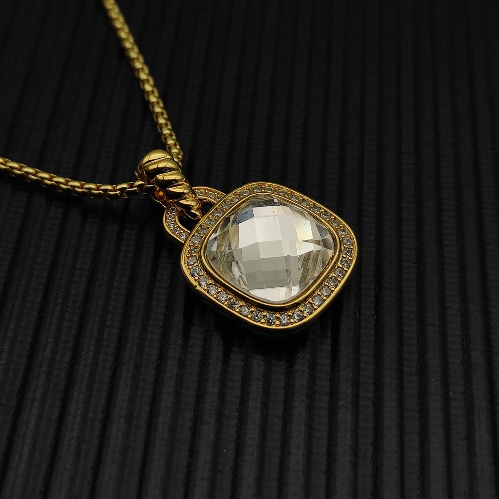 David Yurman Gold and White Diamond Necklace with Square Diamond Center​